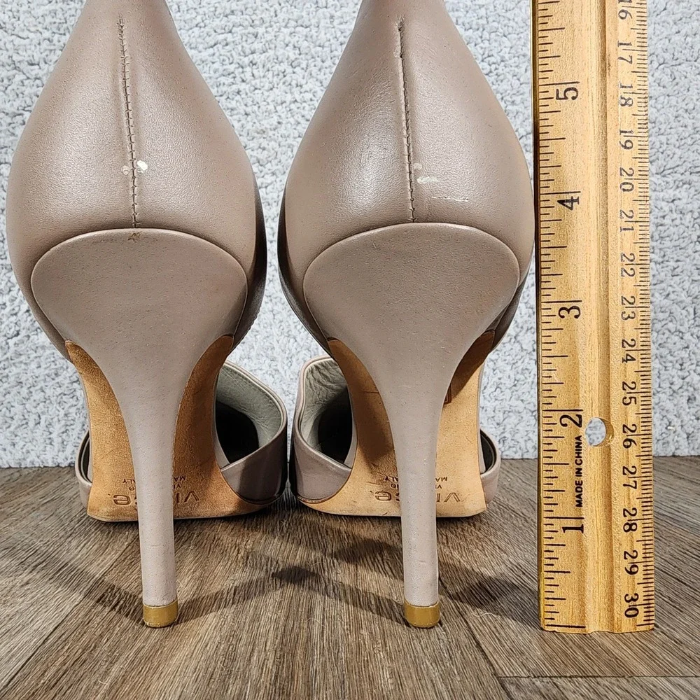 Vince Women Beige Leather Pointed Toe‎ D'Orsay Heel Pumps Size 9M EUR 40